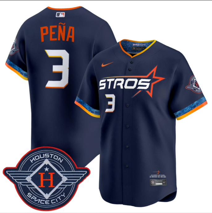 Men's Houston Astros #3 Jeremy Peña Navy 2025 City Connect Limited Stitched Baseball Jersey Men's Houston Astros #3 Jeremy Peña Navy 2025 City Connect Limited Stitched Baseball Jersey