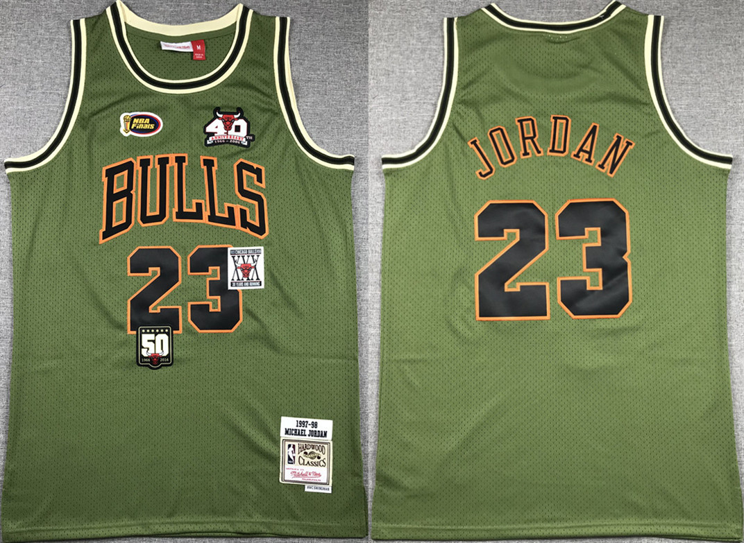 Men's Chicago Bulls #23 Michael Jordan Green 1997-98 Throwback Stitched Basketball Jersey