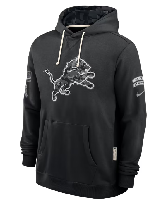 Men's Detroit Lions Black 2026 Salute to Service Sideline Lightweight Hoodie Dri-FIT Long Sleeve Top