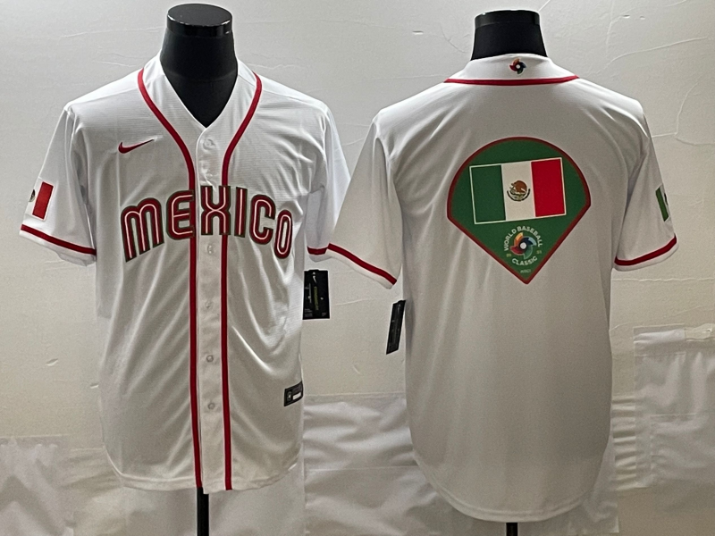 Men's Mexico Baseball 2023 White World Baseball Big Logo Classic Stitched Jersey