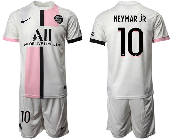Men's Paris Saint-Germain #10 Neymar Jr White Soccer Away Jersey Suit