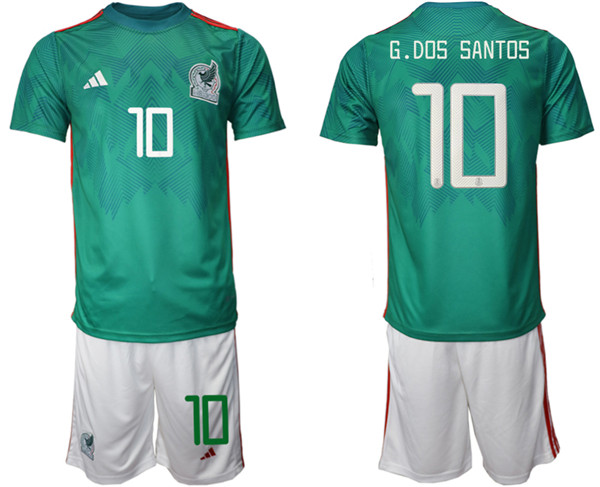 Men's Mexico #10 D.dos Santos Green Home Soccer Jersey Suit