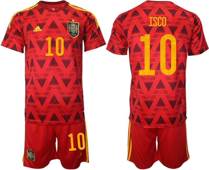 Men's Spain #10 Isco Red Home Soccer Jersey Suit