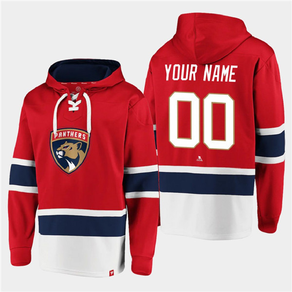 Men's Red Florida Panthers Active Player Custom Ageless Must-Have Lace-Up Pullover Hoodie