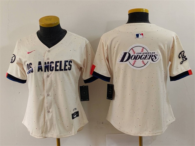 Women's Los Angeles Dodgers Team Big Logo Cream 2024 City Connect Limited Stitched Jersey(Run Small)