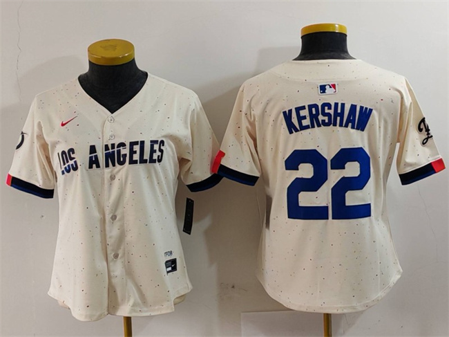Women's Los Angeles Dodgers #22 Clayton Kershaw Cream Stitched Jersey(Run Small)