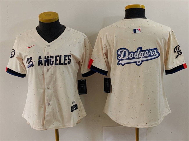 Women's Los Angeles Dodgers Team Big Logo Cream 2024 City Connect Limited Stitched Jersey(Run Small)