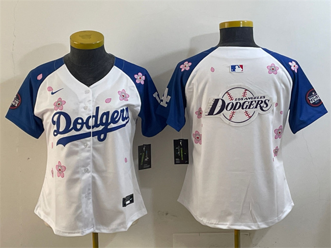 Youth Los Angeles Dodgers Team Big Logo White/Royal 2025 Tokyo Series Limited Stitched Baseball Jersey 002