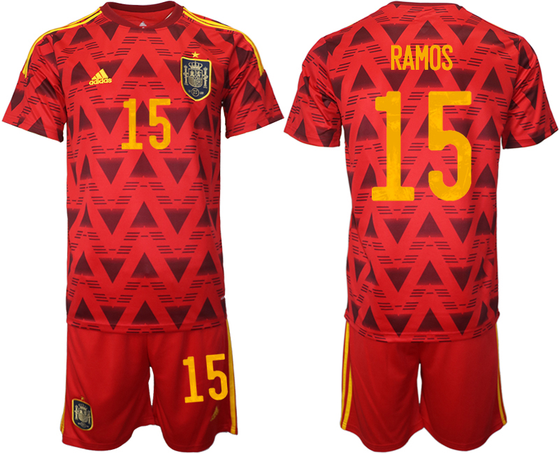 Men's Spain #15 Ramos Home Soccer Jersey Suit
