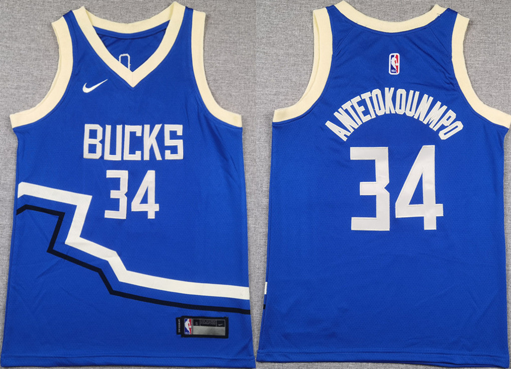 Youth Milwaukee Bucks #34 Giannis Antetokounmpo Blue City Edition Stitched Basketball Jersey