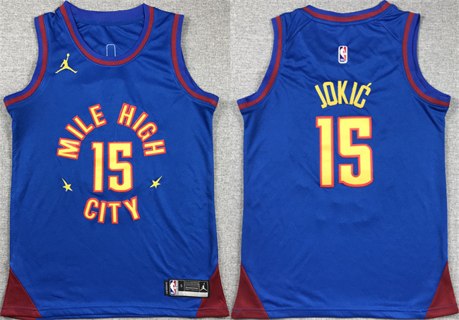 Youth Denver Nuggets #15 Nikola Jokic Blue Stitched Basketball Jersey