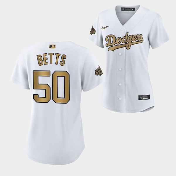 Women's Los Angeles Dodgers #50 Mookie Betts 2022 All-Star White Stitched Baseball Jersey(Run Small)