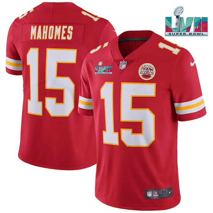 Youth Kansas City Chiefs #15 Patrick Mahomes Red Super Bowl LVII Patch Vapor Untouchable Limited Stitched Jersey