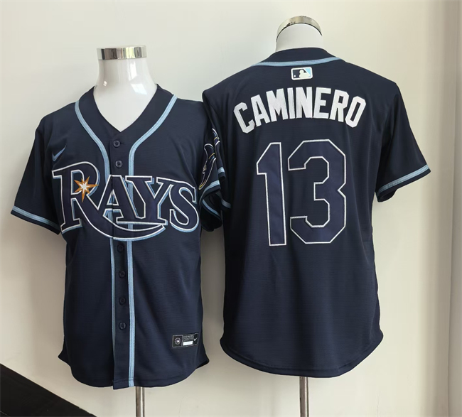Men's Tampa Bay Rays #13 Junior Caminero Navy 2026 Limited Stitched Baseball Jersey Men's Tampa Bay Rays #13 Junior Caminero Navy 2026 Limited Stitched Baseball Jersey
