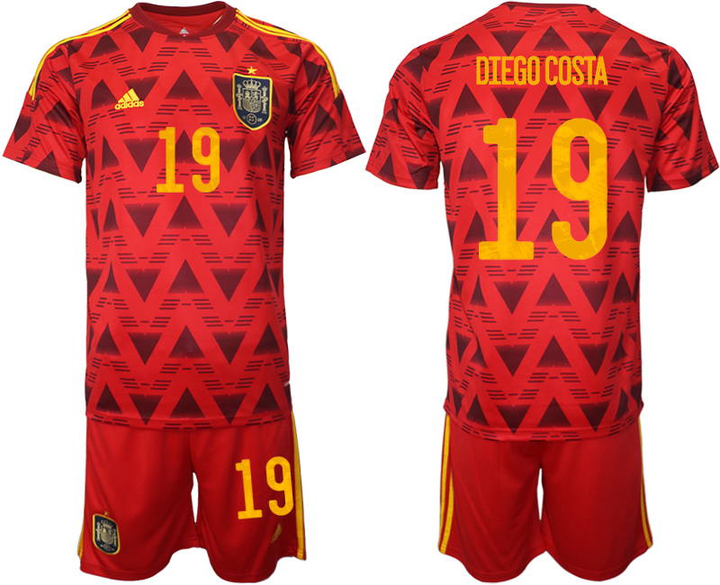 Men's Spain #19 Diego Costa Home Soccer Jersey Suit
