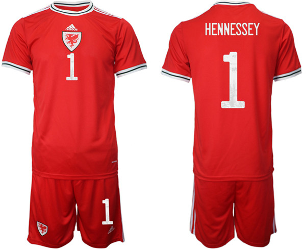 Men's Wales #1 Hennessey Red Home Soccer Jersey Suit