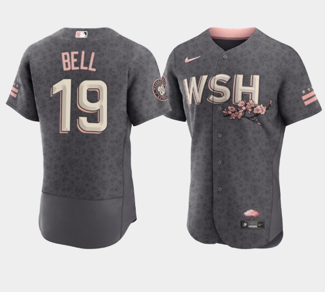 Women's Washington Nationals #19 Josh Bell 2022 Grey City Connect Cherry Blossom Stitched Jersey(Run Small)