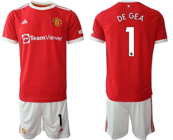 Men's Manchester United #1 David de Gea Red Home Soccer Jersey Suit Men's Manchester United #1 David de Gea Red Home Soccer Jersey Suit
