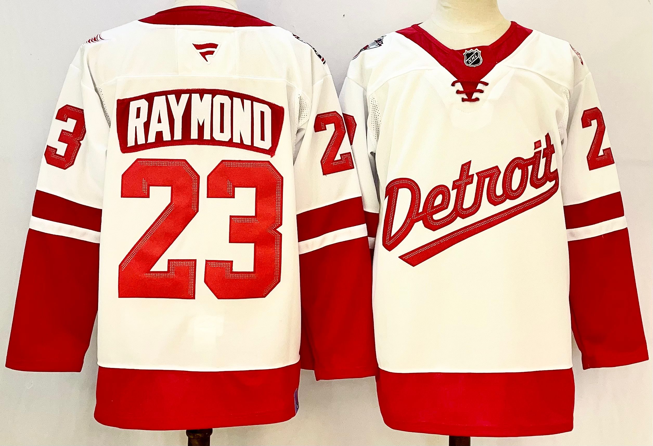 Men's Detroit Red Wings #23 Lucas Raymond White/Red 2024-25 Stitched Jersey