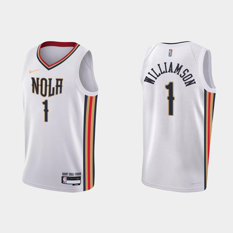 Men's New Orleans Pelicans #1 Zion Williamson 2021/22 White City Edition 75th Anniversary Stitched Jersey