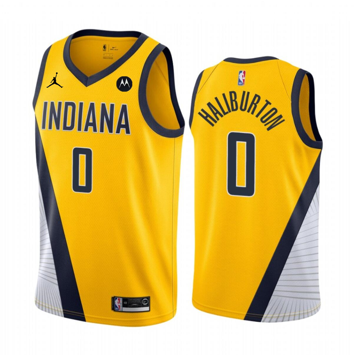 Men's Indiana Pacers #0 Tyrese Haliburton Yellow Statement Edition Stitched Basketball Jersey