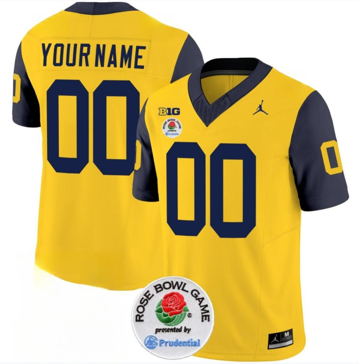 Men's Michigan Wolverines ACTIVE PLAYER Custom 2023 F.U.S.E. Yellow/Navy Rose Bowl Patch Stitched Jersey