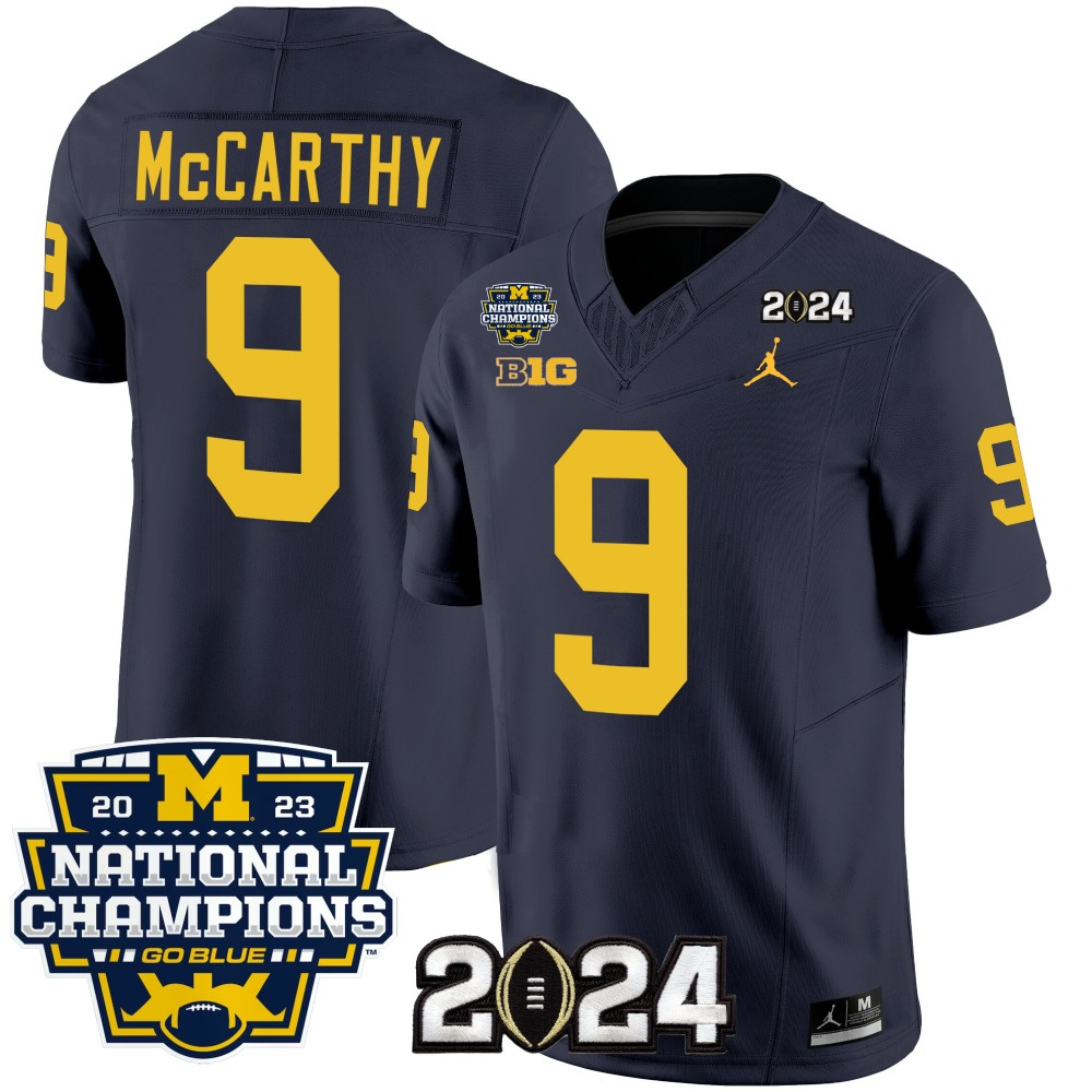Men's Michigan Wolverines #9 J.J. McCarthy Navy 2024 F.U.S.E. With 2023 National Champions Patch Stitched Jersey