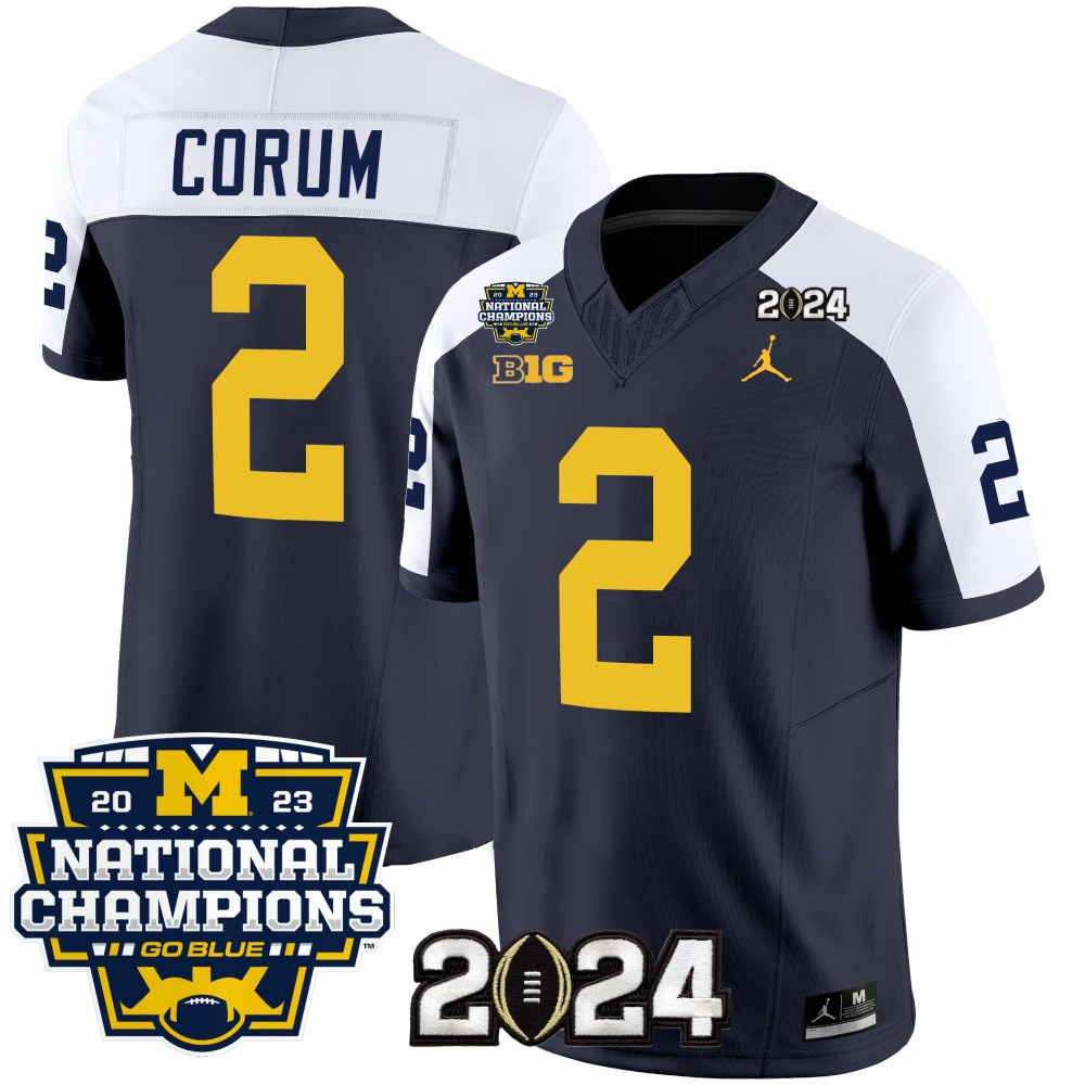Men's Michigan Wolverines #2 Blake Corum Navy/White 2024 F.U.S.E. With 2023 National Champions Patch Stitched Jersey