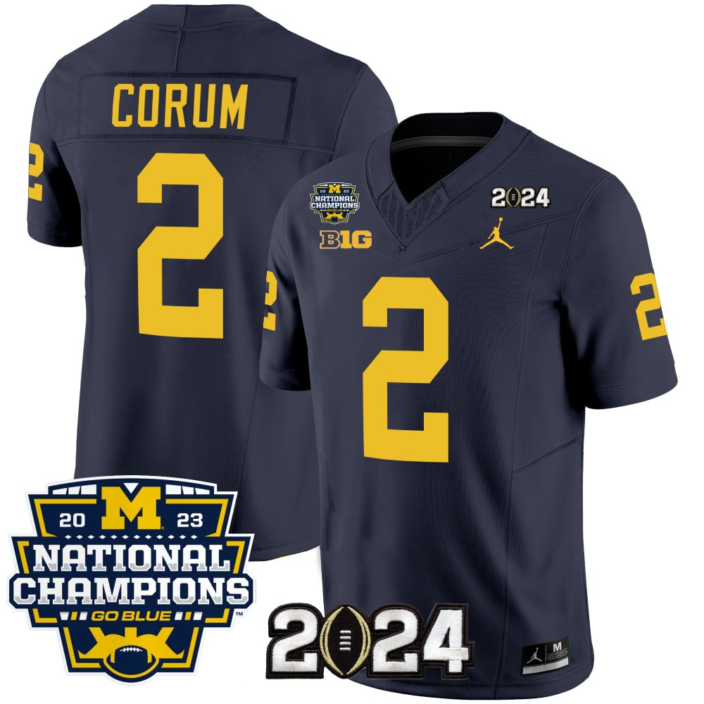 Men's Michigan Wolverines #2 Blake Corum Navy 2024 F.U.S.E. With 2023 National Champions Patch Stitched Jersey