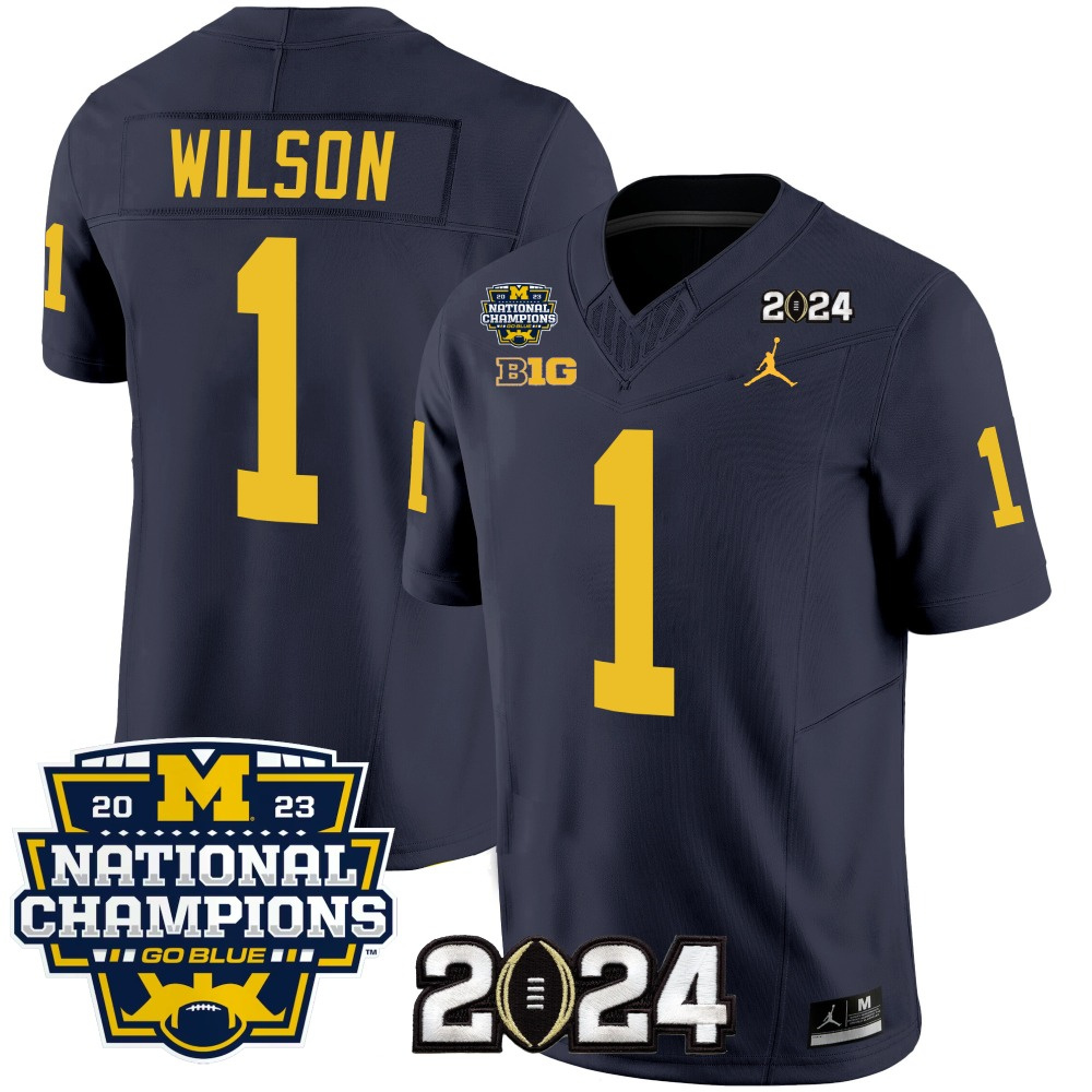 Men's Michigan Wolverines #1 Roman Wilson Navy 2024 F.U.S.E. With 2023 National Champions Patch Stitched Jersey