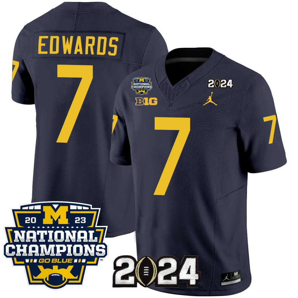 Men's Michigan Wolverines #7 Donovan Edwards Navy 2024 F.U.S.E. With 2023 National Champions Patch Stitched Jersey
