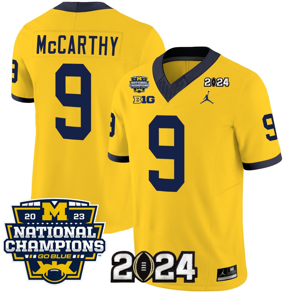 Men's Michigan Wolverines #9 J.J. McCarthy Yellow 2024 F.U.S.E. With 2023 National Champions Patch Stitched Jersey