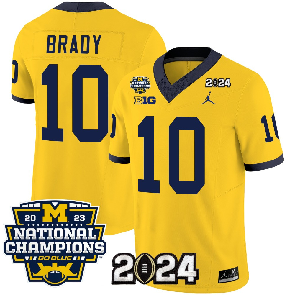 Men's Michigan Wolverines #10 Tom Brady Yellow 2024 F.U.S.E. With 2023 National Champions Patch Stitched Jersey