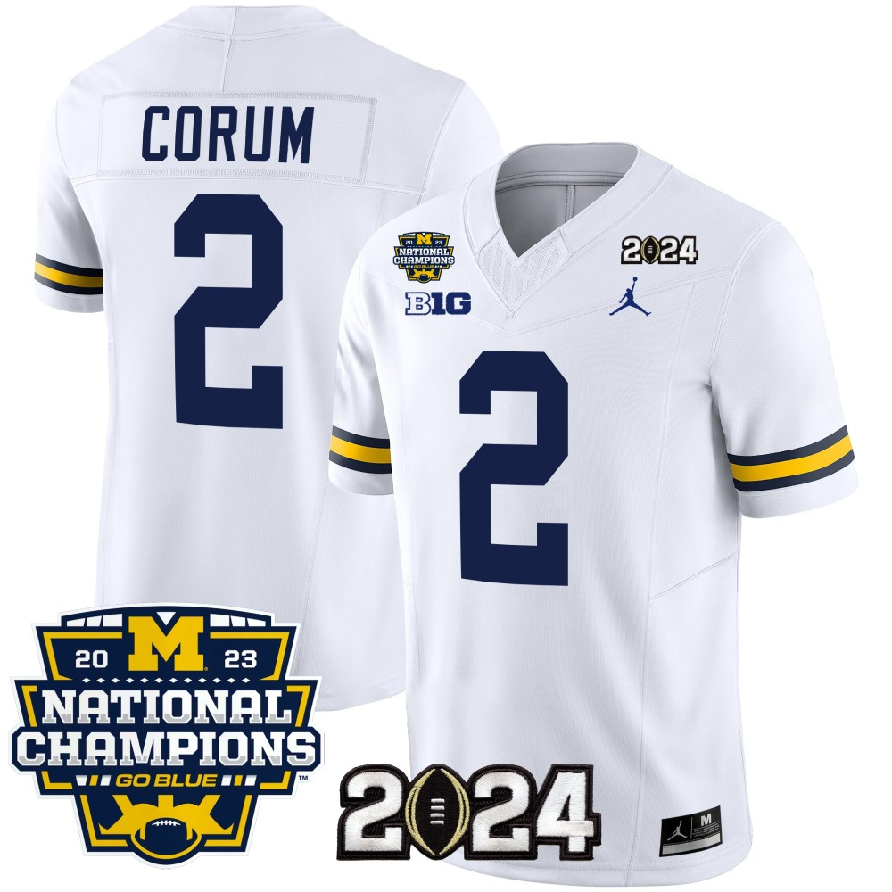 Men's Michigan Wolverines #2 Blake Corum White 2024 F.U.S.E. With 2023 National Champions Patch Stitched Jersey