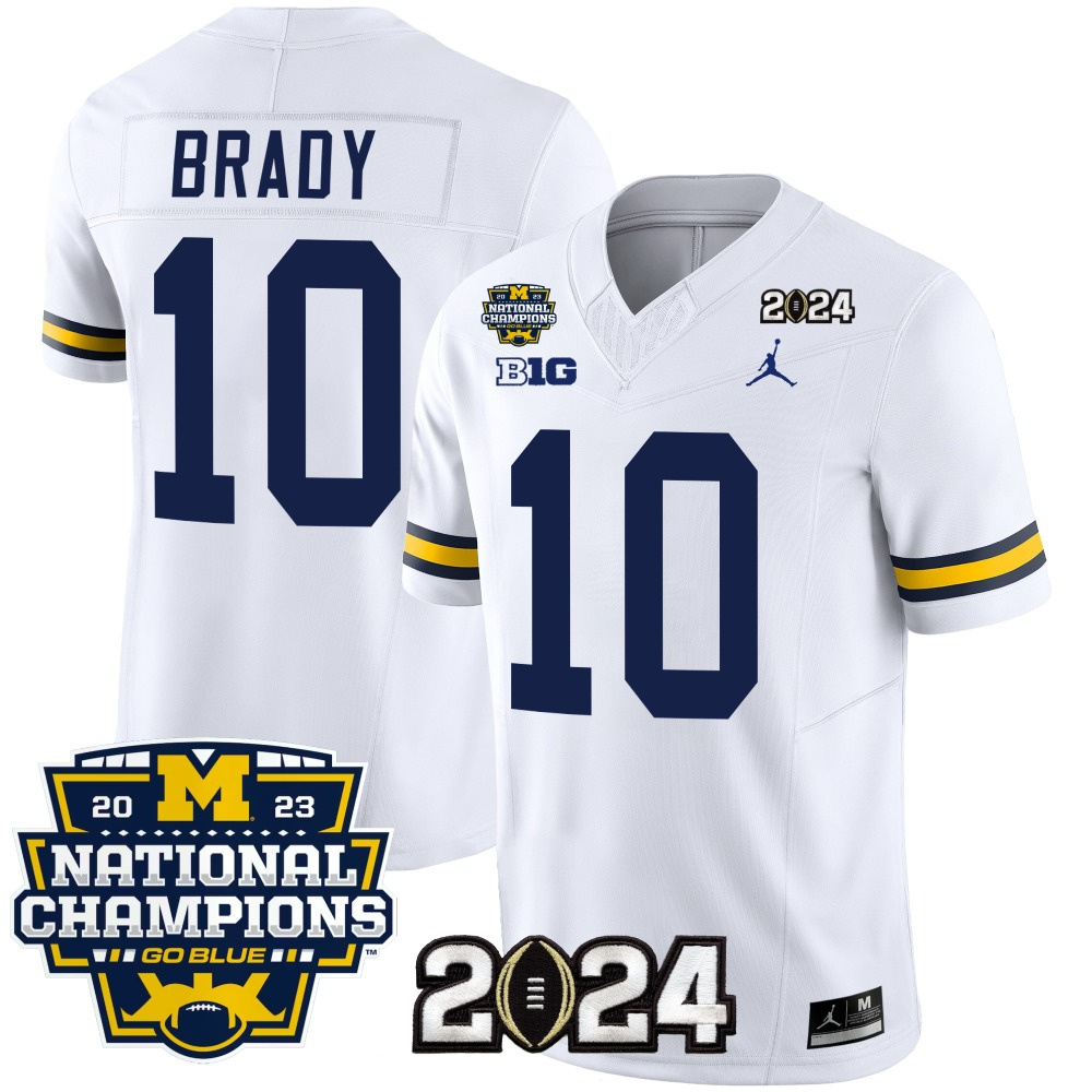Men's Michigan Wolverines #10 Tom Brady White 2024 F.U.S.E. With 2023 National Champions Patch Stitched Jersey