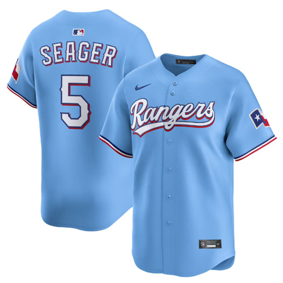 Men's Texas Rangers #5 Corey Seager Light Blue Alternate Limited Stitched Baseball Jersey Men's Texas Rangers #5 Corey Seager Light Blue Alternate Limited Stitched Baseball Jersey