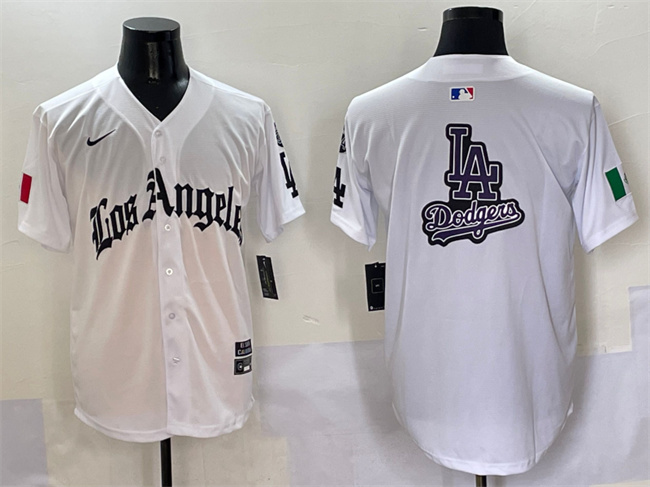 Men's Los Angeles Dodgers Team Big Logo White Mexico 2025 LA Gothic Style With Fernando Patch Vapor Premier Limited Stitched Baseball Jersey 002 Men's Los Angeles Dodgers Team Big Logo White Mexico 2025 LA Gothic Style With Fernando Patch Vapor Premier Limited Stitched Baseball Jersey 002