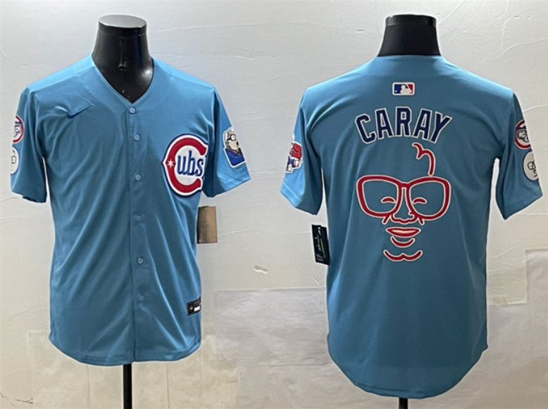Women's Chicago Cubs Blue Harry Caray 'Holy Cow' Patch 2024/25 2nd Alternate Limited Stitched Baseball Jersey(Run Small) Women's Chicago Cubs Blue Harry Caray 'Holy Cow' Patch 2024/25 2nd Alternate Limited Stitched Baseball Jersey(Run Small)