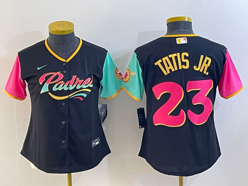 Women's San Diego Padres #23 Fernando Tatis Jr. Black City Connect Stitched Baseball Jersey(Run Small)