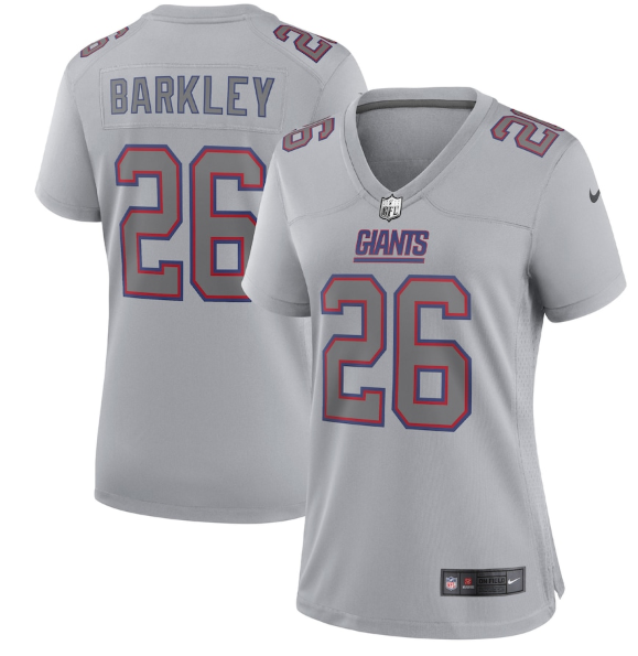 Women's New York Giants #26 Saquon Barkley Grey Atmosphere Fashion Stitched Game Jersey(Run Small)