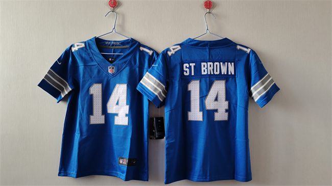 Women's Detroit Lions #14 Amon-Ra St. Brown Blue Vapor Stitched Jersey(Run Smaller) Women's Detroit Lions #14 Amon-Ra St. Brown Blue Vapor Stitched Jersey(Run Smaller)