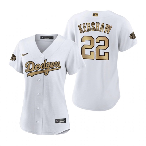 Women's Los Angeles Dodgers #22 Clayton Kershaw 2022 All-Star White Stitched Baseball Jersey(Run Small)