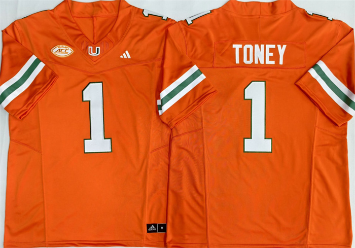 Men's Miami Hurricanes #1 Malachi Toney Orange F.U.S.E. Stitched Football Jersey