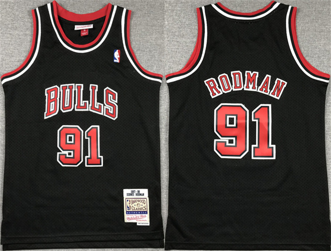 Youth Chicago Bulls #91 Dennis Rodman Black Stitched Basketball Jersey