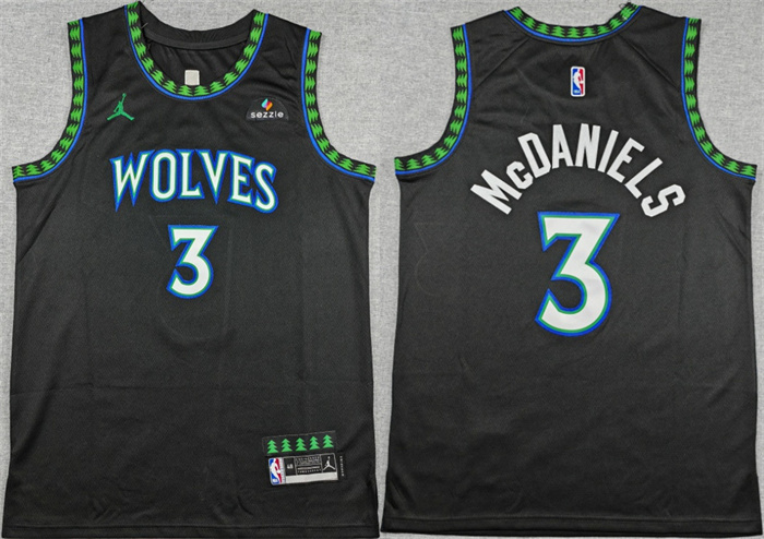 Men's Minnesota Timberwolves #3 Jaden McDaniels Black 2026 Statement Edition Stitched Basketball Jersey
