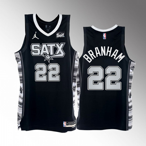 Men's San Antonio Spurs #22 Malaki Branham 2022/23 Black Black Stitched Basketball Jersey