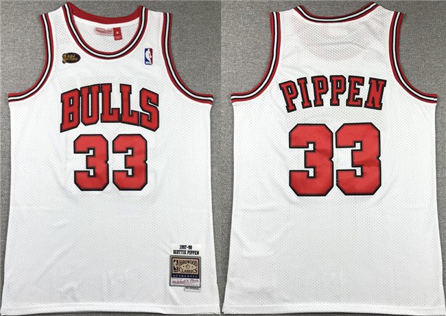 Men's Chicago Bulls #33 Scottie Pippen White 1997-98 Stitched Basketball Jersey
