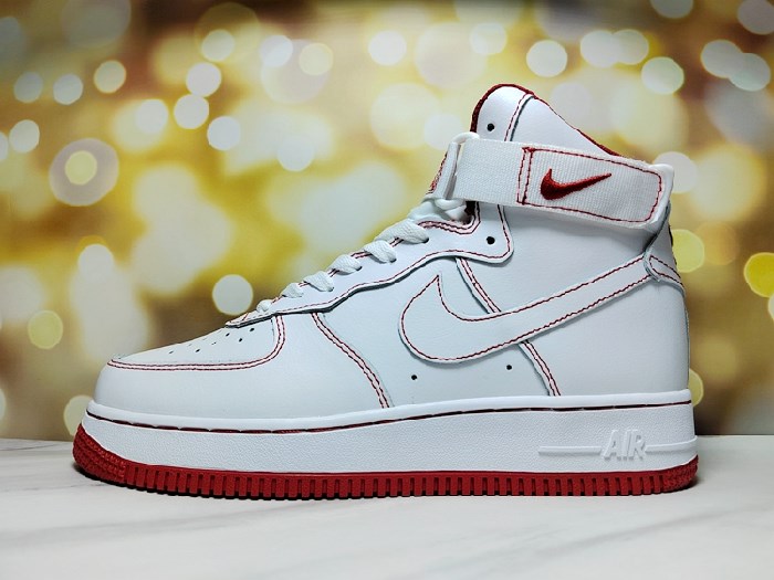 Men's Air Force 1 High Top White/Red Shoes 0242
