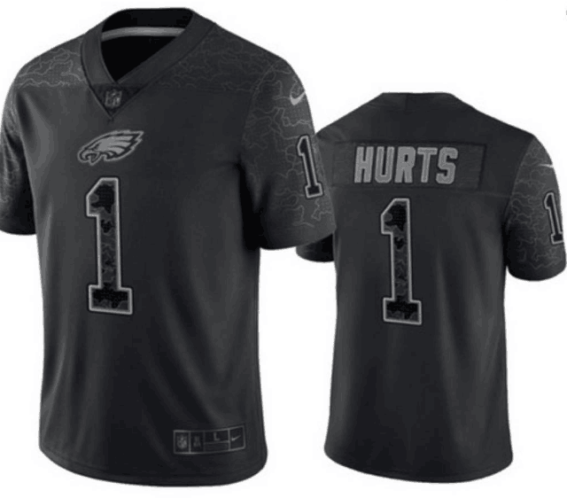 Men's Philadelphia Eagles #1 Jalen Hurts Black Reflective Limited Stitched Jersey
