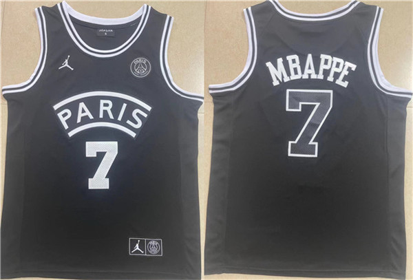 Men's Paris Saint-Germain #7 Kylian Mbappé Black Stitched Basketball Jersey